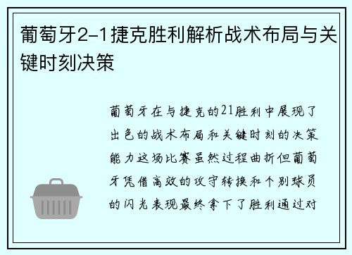 葡萄牙2-1捷克胜利解析战术布局与关键时刻决策